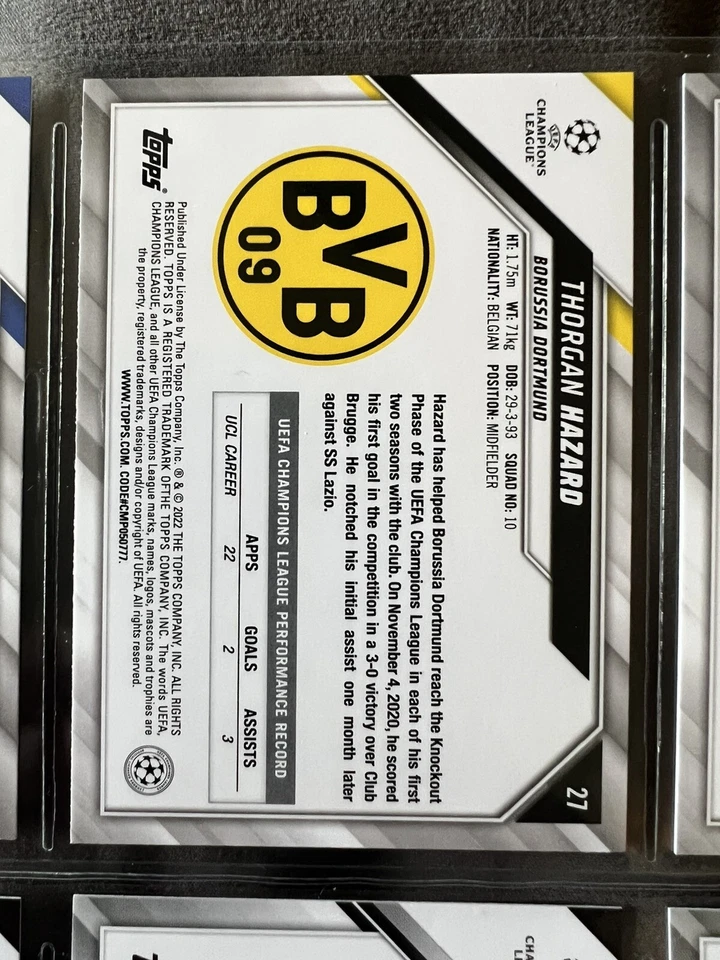 Thorgan Hazard, Starball Foil, Topps UEFA Champions League Card #27 - Image 2 of 2