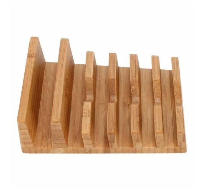6 Slot Bamboo Charging Station Stand Dock Multi Device Organizer For iPhone iPad - Image 2 of 4