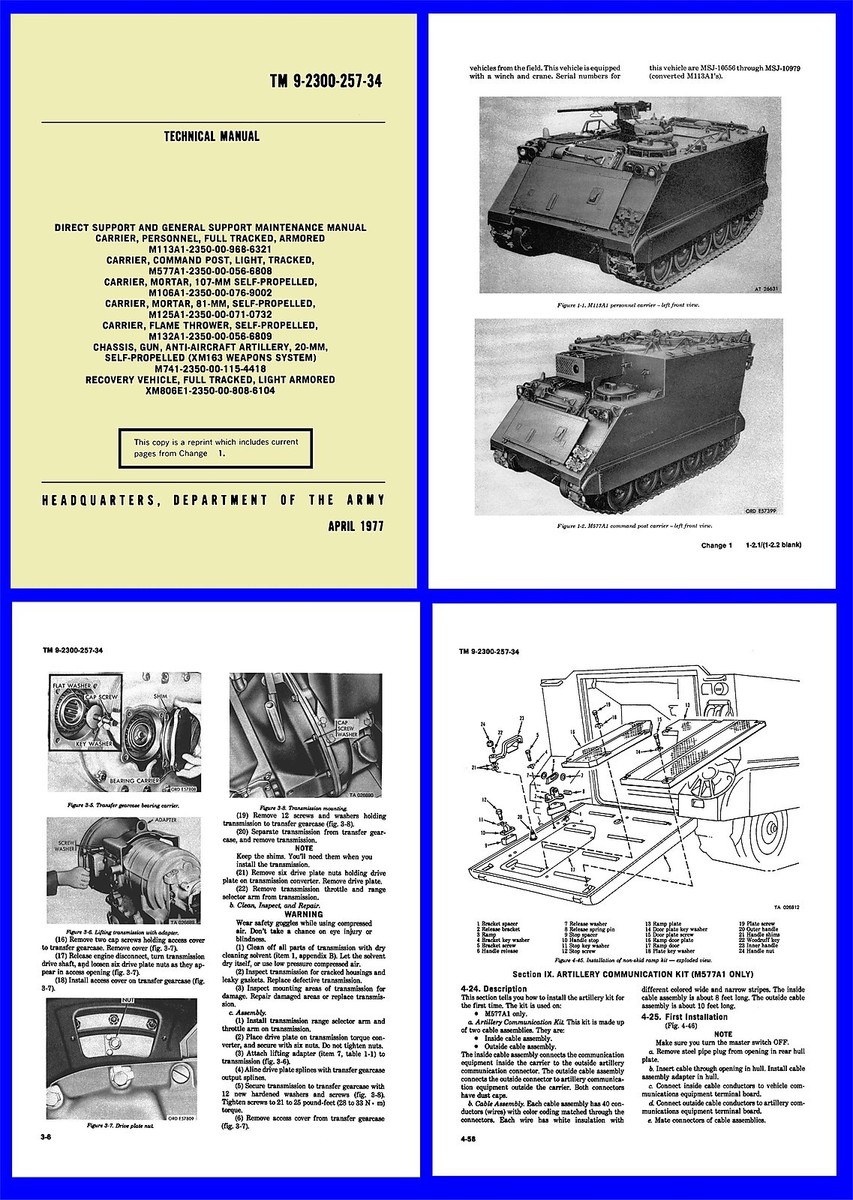 M113 APC Armoured Personnel Carrier Repair Manual on CD or USB