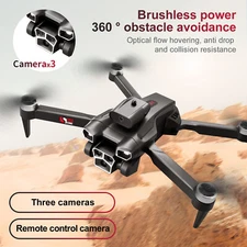 4K RC Drone Pro with HD Brushless Three Camera Drones WiFi FPV Foldable NEW