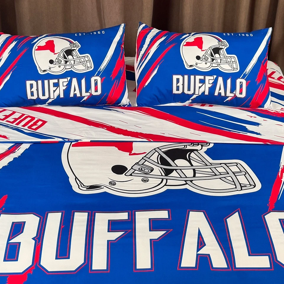 Juego de edredón de fútbol americano Buffalo ropa de cama doble 4 piezas con 1 funda nórdica niños Foto 3 de 4