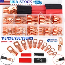 240/140Pcs Cable Lug Kit Car Battery Ring Terminals Copper Crimp Wire Connectors