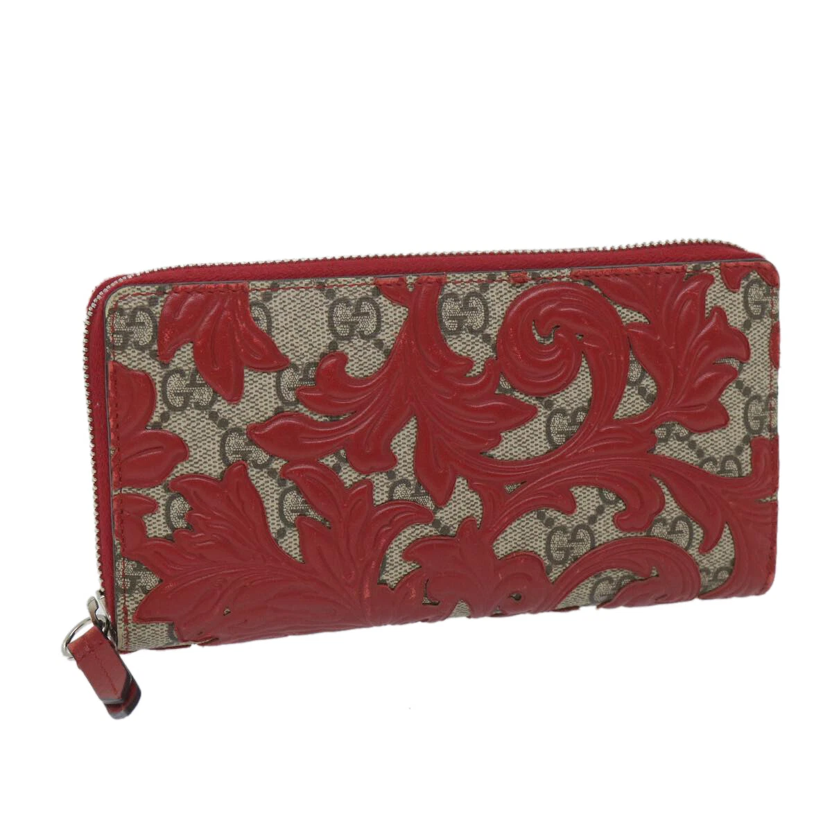 Portefeuille long GUCCI GG Supreme PVC cuir beige rouge 410102 authentique ac2308