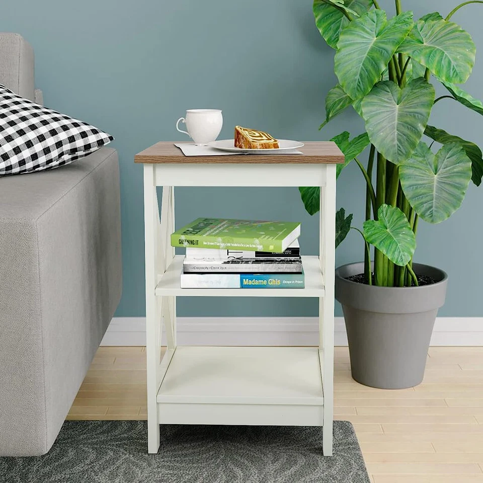 2Pcs Farmhouse Rustic Square End Table Sofa Living Room Nightstand Bedside Table - Image 4 of 4