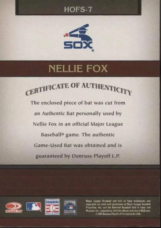 Nellie Fox 2005 Donruss Greats Hall of Fame Souvenirs Relic #HOFS-7 - Image 2 of 3