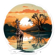Giraffe Sunset, Vinyl Decal Sticker, Indoor Outdoor, 3 Sizes, #11838