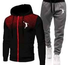 2 PIECE COMPLETE SUIT SWEATSHIRT SPORTS PANTS FITNESS HOODED ZIP BASKETBALL