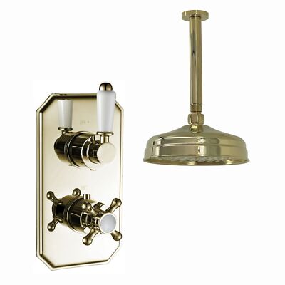 Duschset Kreuzkopf Regent Decke Fest Thermostat 8'' Gold Messing ENKI SH0253
