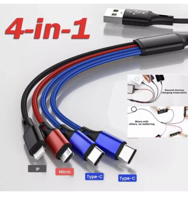 4 in 1 Multi USB Charging Cable Fast Charger Cord For iPhone/Type C/Micro USB