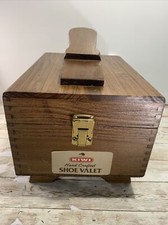 KIWI SHOE VALET Wood Handcrafted Shoe Polishing Box w/ Polish Brush Etc. Vtg