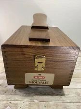KIWI SHOE VALET (Wood) Handcrafted Shoe Polishing Box w/ Polish Brush Etc. Vtg