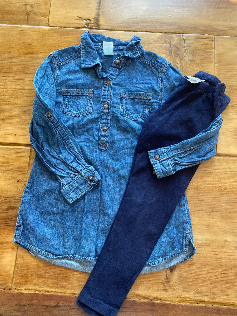 OSHKOSH DENIM TUNIC DRESS WITH NAVY LEGGINGS GIRLS SIZE 4