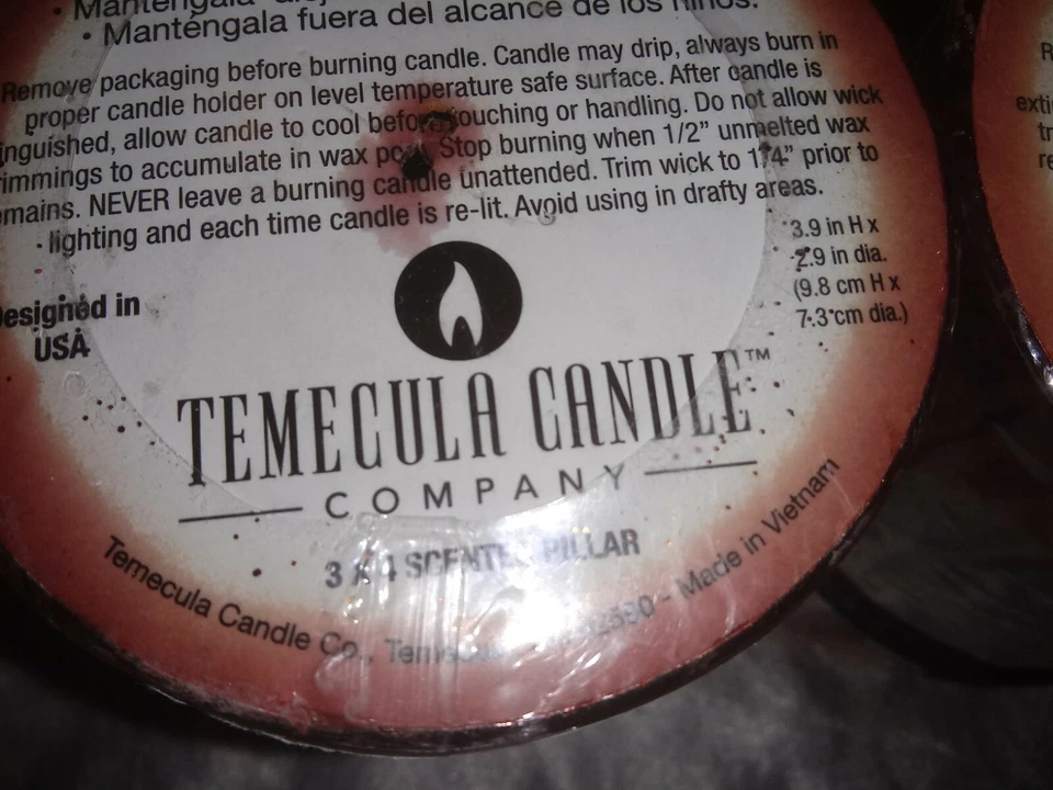 TEMECULA CANDLE CO VELAS DE PILAR PEQUEÑO 3x4 HOT APPLE PIE LOTE DE 2 Foto 4 de 4