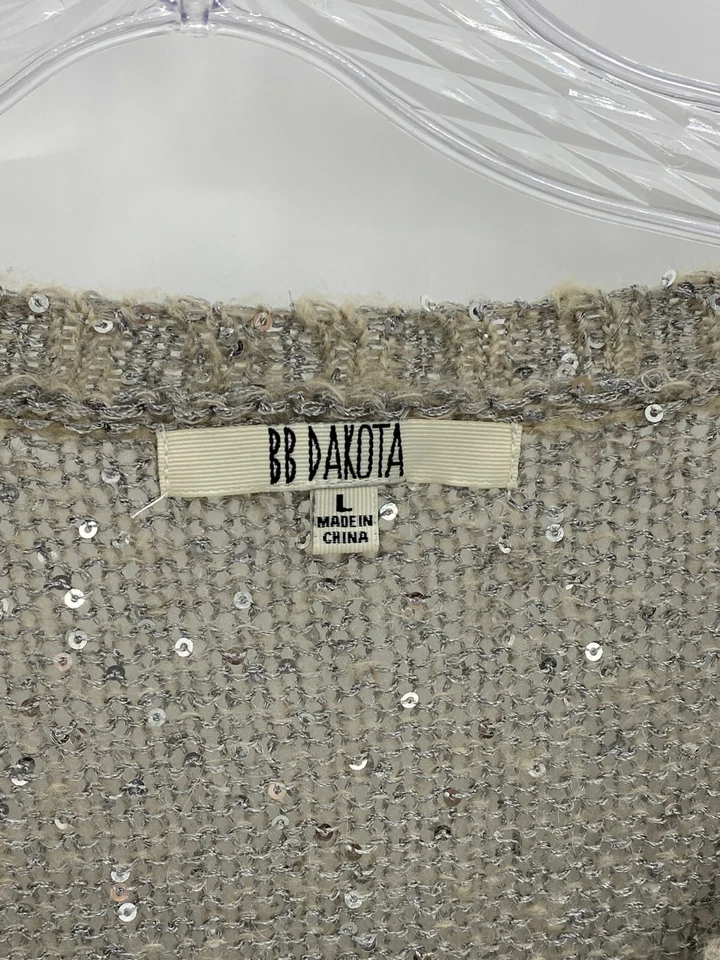 Suéter Pullover BB Dakota Mujer Grande Beige Lentejuelas Cuello en V Manga Larga Foto 2 de 4