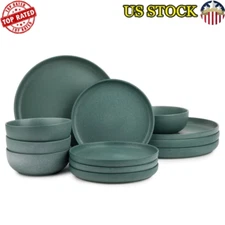 12 Piece Stoneware Dinnerware Set Dishwasher Safe Microwave Safe Durable Round