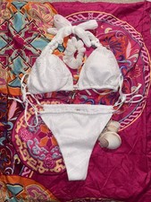 Women's Large White bikini set with adjustable straps and tie detail NEW beachy