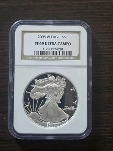 2005 W Proof $1 American Silver Eagle Dollar NGC PF69 Ultra Cameo. .999 fine