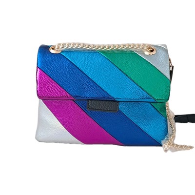 Bunte Metallic Streifen Schultertasche für Damen Crossbody Kette Riemen Handtasche