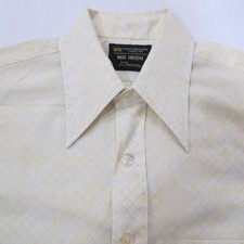 Vintage JC Penney Disco Shirt Mens Medium Yellow Plaid Dagger Collar 70s No Iron