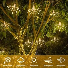 100 LED Solar Powered Outdoor Firework Starburst String Fairy Lights Garden Lamp