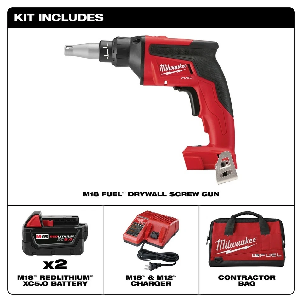 Milwaukee 2866-22 M18 FUEL Drywall Screw Gun Kit with High Capacity Batteries - Image 2 of 4