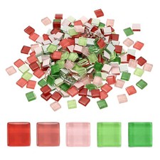 300Pcs Glass Mosaic Tiles Square Crystal Mosaic 0.4 x 0.4 Inch Peach 