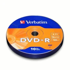 Verbatim 97901 Dvd-r Recordable Disc, 4.7 Gb, 16x, Wrap, Silver, 10/pack