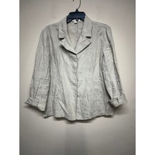 Coldwater Creek Linen Jacket Petite 14 Neutral Beige Button Front Blazer Office