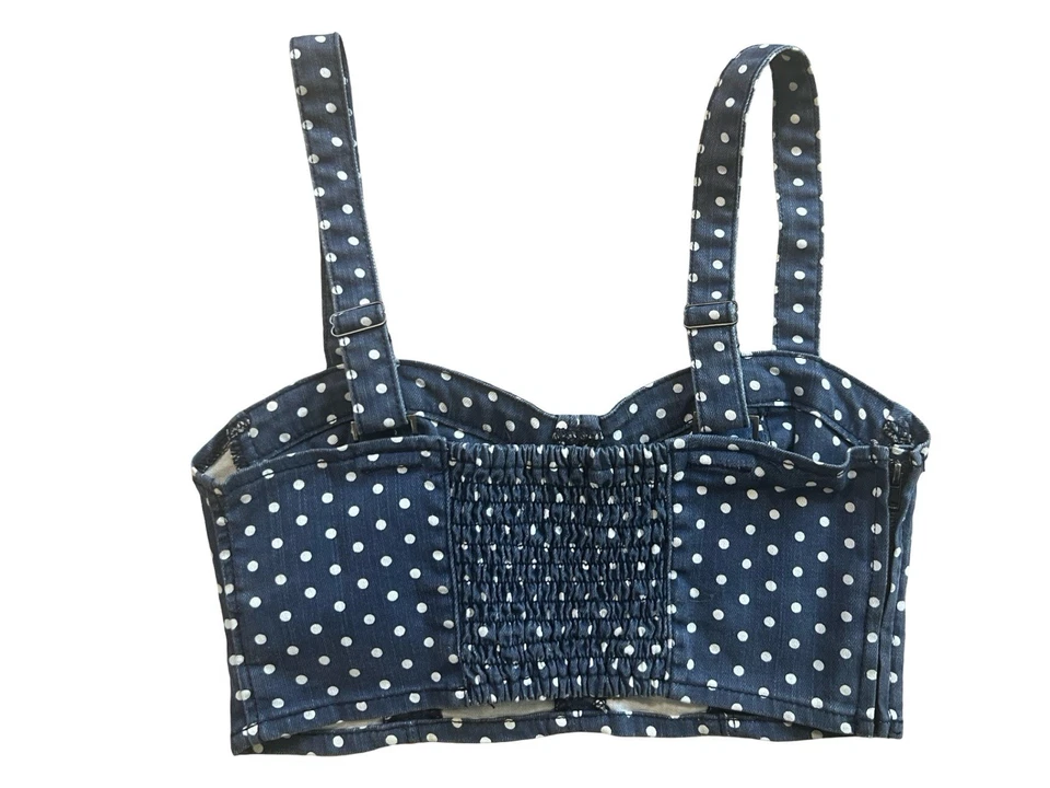 Forever 21 Denim Polka Dot Crop Top - Size XS - Image 2 of 3