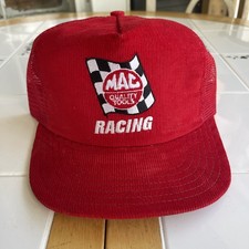 Vintage Mac Tools Racing SnapBack Hat Trucker Corduroy Red Retro 80s USA MADE