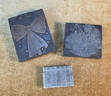 OLD Wood & Metal Printer Ink Stamp Printing Blocks Vintage 