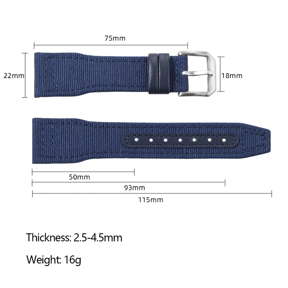Correa de reloj de cuero de lona de nailon de 20 mm 21 mm 22 mm para IWC Pilot IW389101 388109 Foto 2 de 4