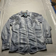 Roar Shirt Mens Large Embroidered Grunge Cross Y2K Biker Buckle