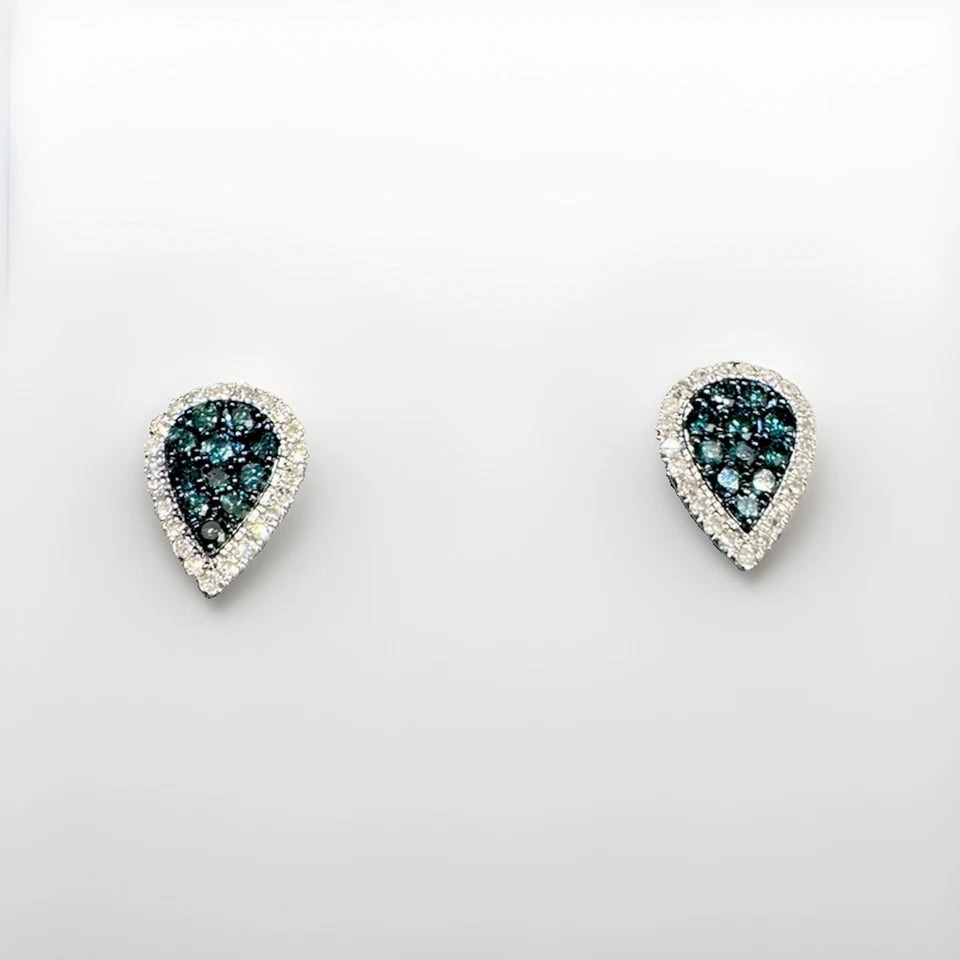 Aretes de diamantes azules naturales en oro blanco de 18 k Foto 2 de 4