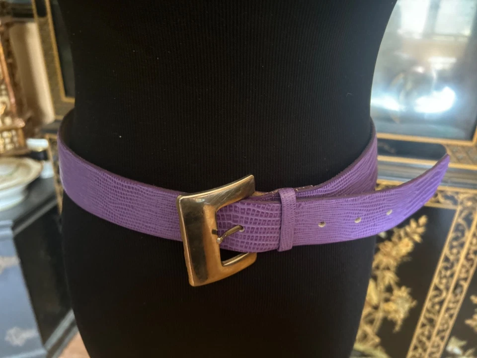Cinturón De Colección MUJERES Cuero Lagarto Púrpura Cintura Ancha con Hebilla Plateada M/L Oficina Años 90 Foto 4 de 4