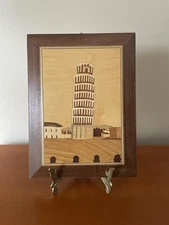 Vintage Marquetry Wood Inlay Picture Wall Art Leaning Tower Pisa Made In Italy