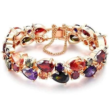 Hermosa 14K Rose Gold Plated Bracelets, Multicolor Cubic Zirconia Classic Ten