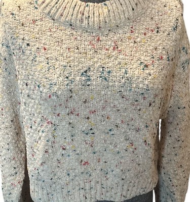 Cream Chunky Knit Sweater with Colorful Flecks One Size
