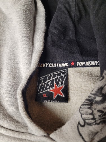 Y2K Top Felpa con Cappuccio Pesante Giovani Ragazzi XL Teschi Fiamme Croce Grigio *Macchie* - Foto 2 di 10