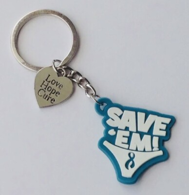 New Teal Ribbon Cancer Awareness Save 'Em Keychain with Love Hope Cure Charm