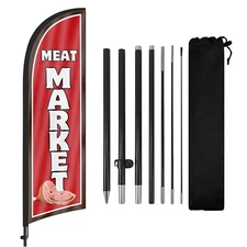 Meat Market Advertising Feather Flags 8FT Swooper Banner with Poles and Stake