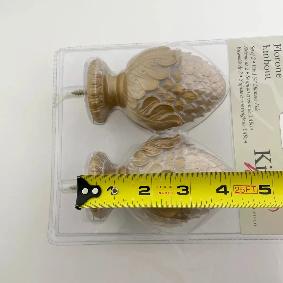 Kirsch Wood Oak Leaf Finials for 1 3/8" Diameter Pole -1 Pair Soft Gold NIP - Image 4 of 4