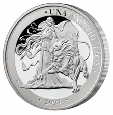2021 2 Pound  Una and the Lion Proof St. Helena 2 oz .999 Silver Proof COA & box