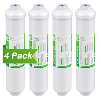 4x Inline T33 Post Carbon Water Filter Cartridges 1/4'' Quick Connect Replacement