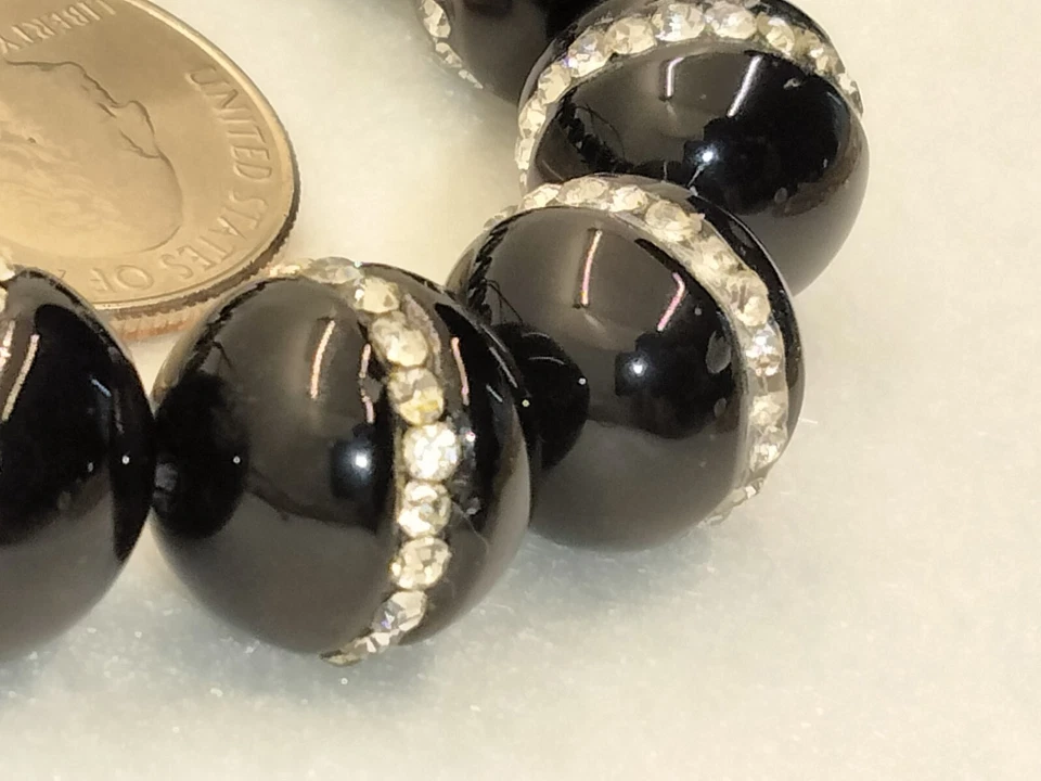 Full Inlay Faceted SWAROVSKI Crystals 12.7mm Black Onyx Round Focal - 1 Piece  - Image 4 of 4