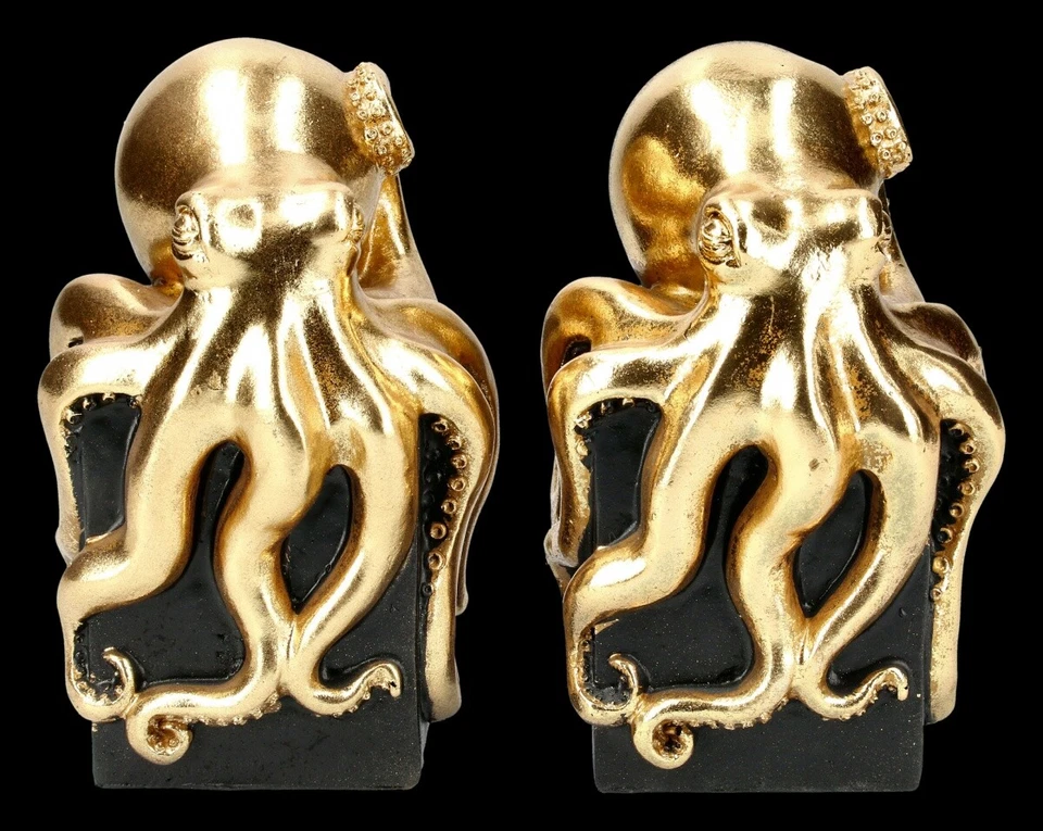Buchstützen Kraken - goldfarben - Fantasy Oktupus Bücherhalter Deko - Bild 2 von 4