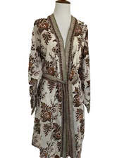 Anokhi Short kimono Robe brown and sage floral light cotton one size