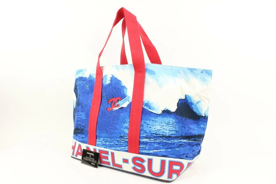 Chanel XL Blue x Red Wave Surf Beach Tote Bag 89ck39s