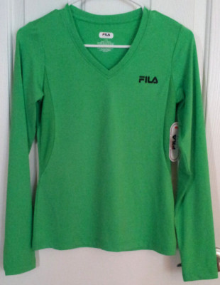 Fila Sport Tucan Green Long Sleeve Athletic Shirt Girls Size L(14) V-Neckline