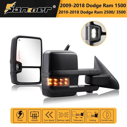 For 2009-2018 Dodge Ram 1500 2500 Smoked Towing Mirrors Heated LED Amber Signals